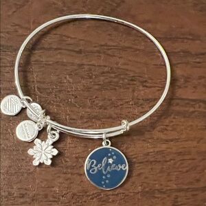 Alex and Ani Silver Bracelet with Blue Believe Charm